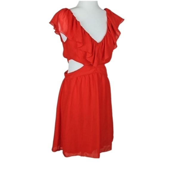 Speechless Dresses & Skirts - Lots Of Love Cutout Waist Ruffle V-Neckline Dress in Rich Orange, L